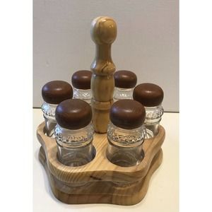 Round Wooden 7 Piece Spice Rack Set